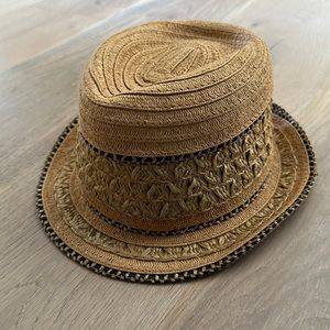 BCBG tan straw fedora.